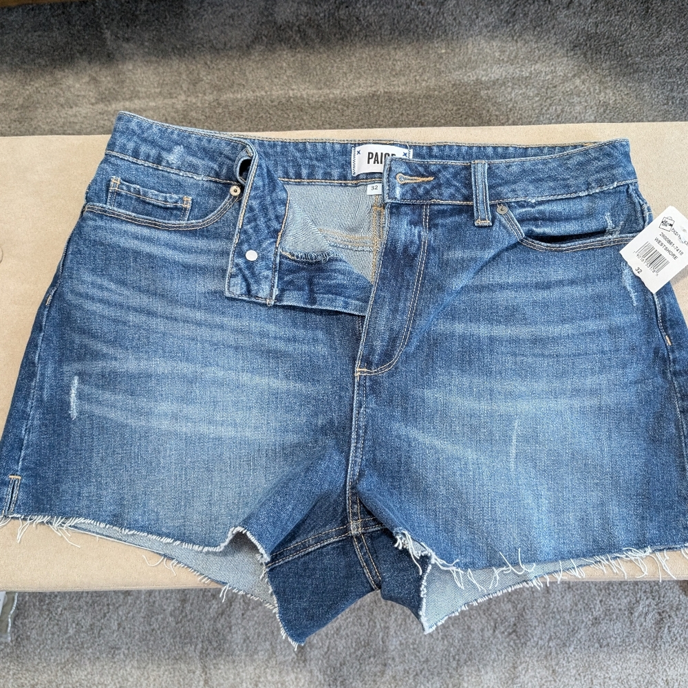 NWT PAIGE Blue Jean Shorts with Frayed Bottom